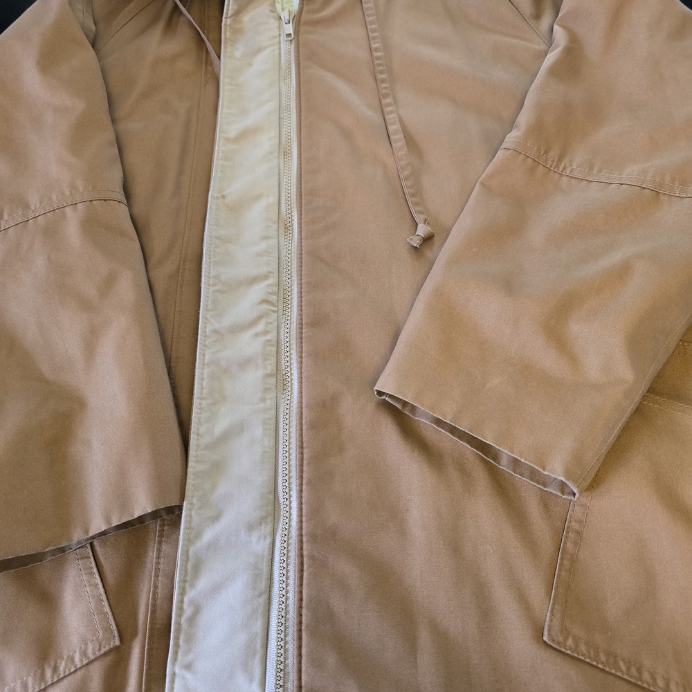 London Fog Beige Parka Hooded Coat Thinsulate Insulated Zip Button Size 12 - Picture 2 of 5